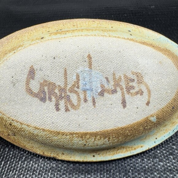 Vintage Hand Made Stoneware Oval Dish Plate Trinket Dish Holder Folk Art Signed - Picture 7 of 13